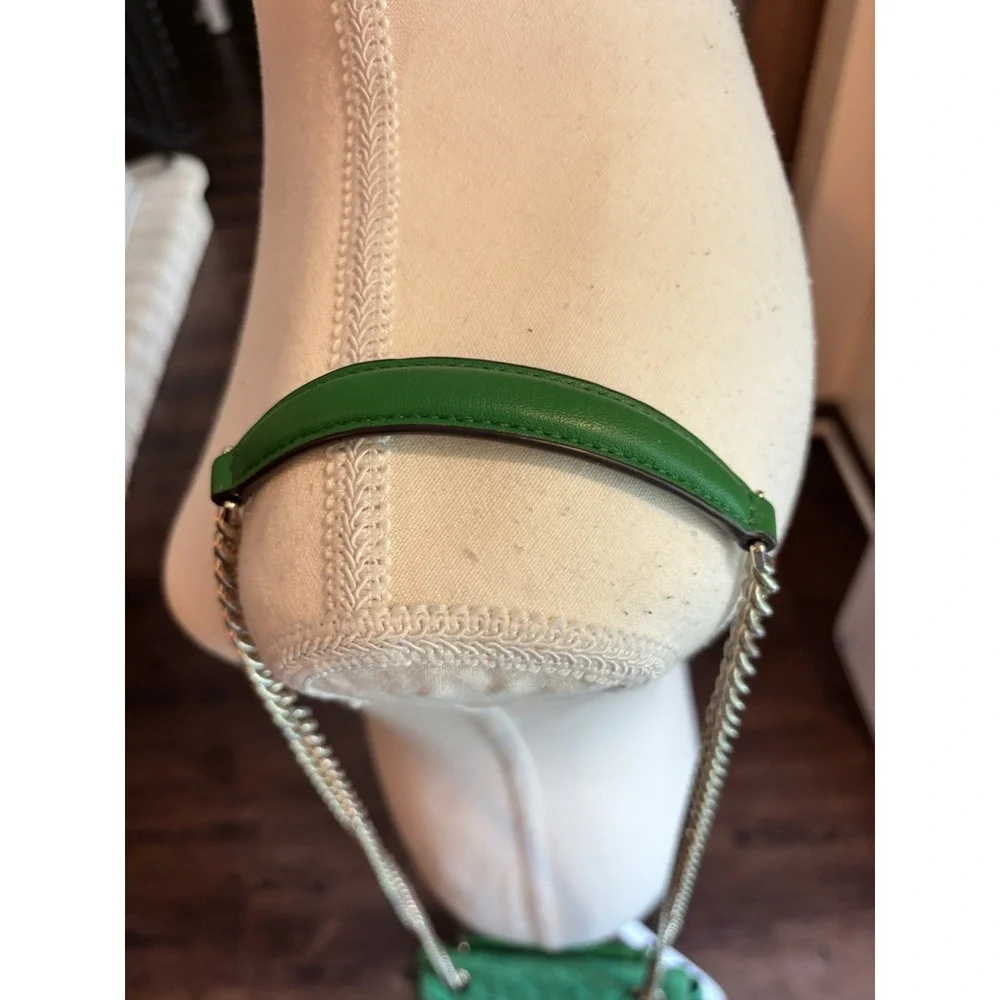 Kate‎ Spade Natalia Solid Quilted Tweed Crossbody Kelly Green Gold Chain New